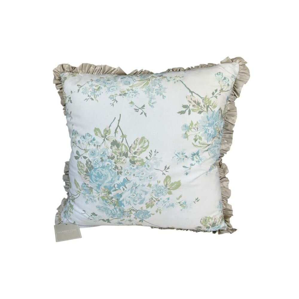 NEW Shabby Chic Down Alternative Decorative Pillow Blue Beige Gray Floral NWT